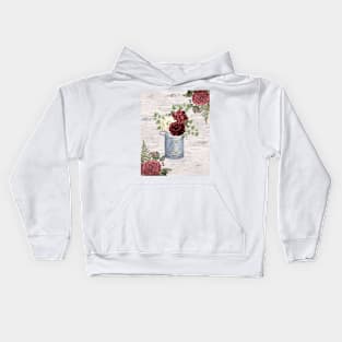 Milk Can with Burgundy flowers Kids Hoodie